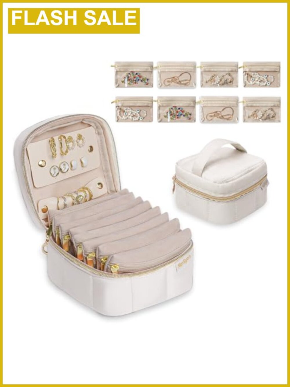 Travel Jewelry Case Organizer with Removable Earring and Ring Tray, Velvet